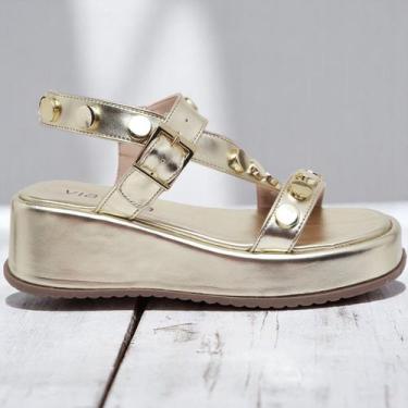 Imagem de Sandália Feminina Salto Anabela De Couro Com Spikes Estilo Blogueiras 