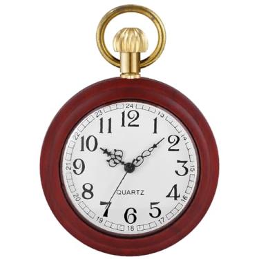 Imagem de Tiong Relógio de bolso masculino de madeira com algarismos arábicos, relógio de bolso masculino de madeira leve com corrente dourada, WPW-A01, Tendência