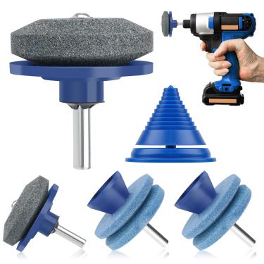 Imagem de Anglekai 4 + 1 peça de afiador de lâmina para cortador de grama, cortador de grama universal com 1 ferramenta de equilíbrio para furadeira manual/furadeira elétrica (2 camadas únicas + 2 camadas