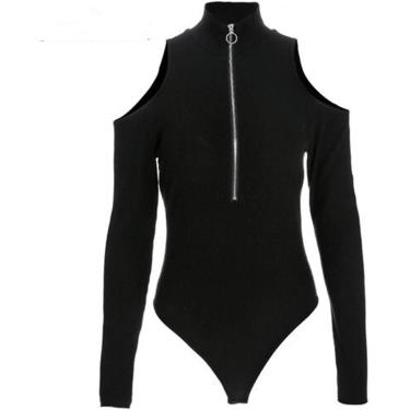 Imagem de Nwxzu Body Suits Roupas Femininas Outono Manga Longa Inverno Gola Alta Confortável Sem Alças Oco Out Bodycon Bodysuits, Black, S