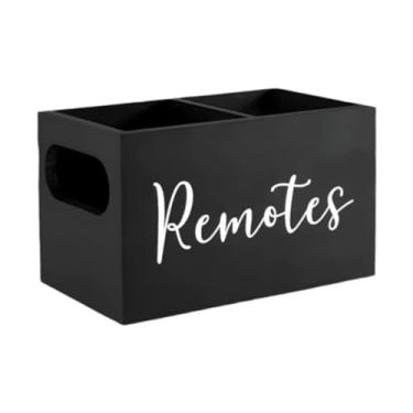 Imagem de DimyFew Suporte de controle remoto para mesa, caixa de armazenamento de mídia multifuncional, organizador rústico, suporte de controle remoto de TV para, Preto