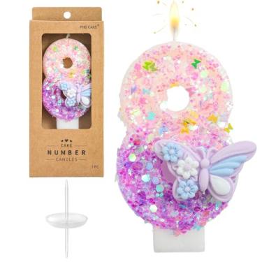 Imagem de PHD CAKE Número 8 velas de aniversário de borboleta roxa, velas com número de borboleta, velas com número de bolo, celebração de festa