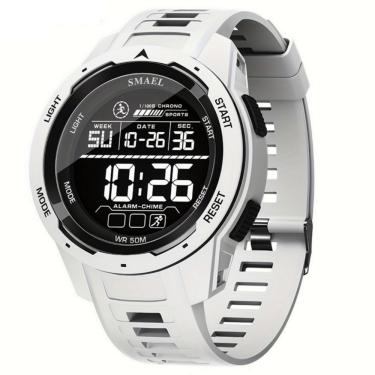 Imagem de Relógio Esportivo Multifuncional Display Led Com Pulseira Tpu à Prova D'água Branco