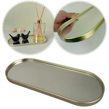 Imagem de Bandeja Decorativa Espelhada Lavabo Difusor Banheiro Aparador Organizador de Objetos Sala (Oval Dourada Clara)