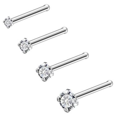 Imagem de Ruifan ASTM F136 Anéis de nariz de titânio 18 G 20 G 22 G transparente redondo zircônia cúbica parafuso parafuso em forma de L osso hipoalergênico piercing corporal joia para mulheres 1,5 mm, 2 mm