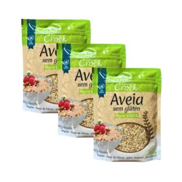 Imagem de Kit com 3 Pouchs de Aveia em Flocos Médios sem Glúten de 200g cada - Cereal Crock
