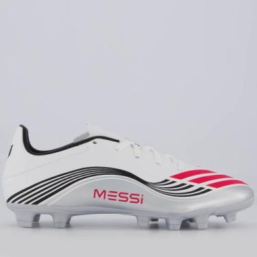 Imagem de Chuteira Adidas F50 Messi Club FG/MG Campo Branco e Prata, 41
