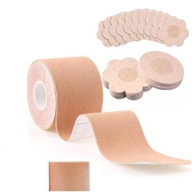 Imagem de Kit Sutiã Adesivo Fita Levanta Peito Seios Mamas Fita Boob Up 5 Metros e 10 Protetor Tapa Mamilo