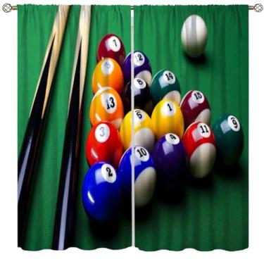 Imagem de Fblifil Cortina de bilhar vintage, ilustração de pôster temático de jogo de sinuca, estampa de bola, bolso para varão, cortinas de janela para quarto, sala de estar, sala de bilhar, 107 cm L x 114 cm