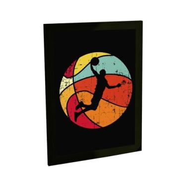 Imagem de Quadro Decorativo Basquete Ilustração Bola Retro Decoração Poster Quarto Sala