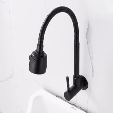 Imagem de Torneira Semi Curvada FlexíVel Da Cozinha, Pia De Parede Preta, Cone Duplo Do Bocal Vários Estilos(Estilo B)