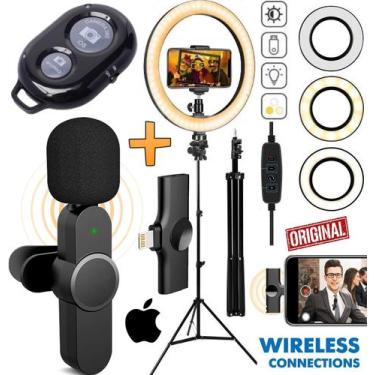 Imagem de Kit Tripé 2 Metros Microfone Lapela Sem Fio Para iOS Profissional Ilum