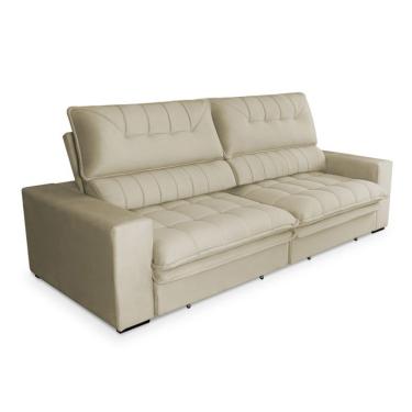 Imagem de Sofá 4 Lugares Retrátil e Reclinável Mustang Veludo Bege 250 cm