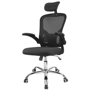 Imagem de Cadeira Escritório Detroit Presidente C/ Braços Fratini Encosto Tela Mesh Preta Base Cromada Rodízio