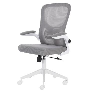 Imagem de Cadeira Escritório Giratória Diretor Anm207d Anima Tela Em Poliéster Cinza Base Rodízio Nylon Branco