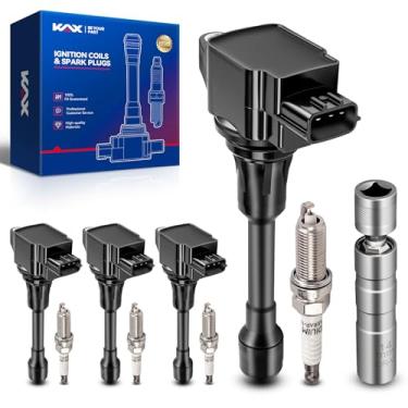 Imagem de KAX Conjunto de 4 bobinas de ignição e velas de ignição de irídio com soquete magnético compatível com NIS Versa 2012-2019, Versa Note 2014-2019 UF719