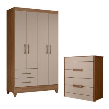 Imagem de Guarda Roupa Solteiro Chile e Cômoda Dhara Carvalho Fendi  Moval