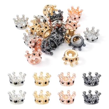 Imagem de Beadthoven 20 peças 4 cores liga coroa contas pretas strass rei e rainha coroa grande buraco europeu mini coroa conector berloque espaçador contas para fazer joias, colar, artesanato DIY
