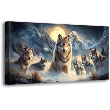 Imagem de Wolf Pack Pictures Arte de parede em tela para sala de estar escritório quarto decoração de parede, pinturas impressas de arte de parede de lua moderna The Wolf Gray Zoon arte à prova d'água pronta