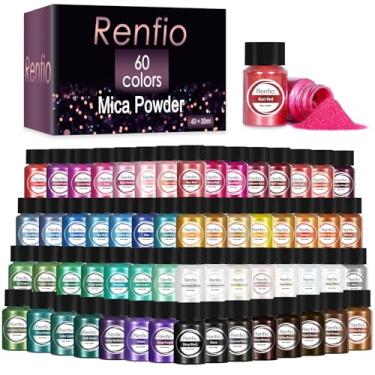 Imagem de Renfio Mica em pó, 60 cores, pó de mica para resina, resina epóxi natural, pigmento em pó, corante de 7 g, frascos de pigmentos de pérola cintilantes para fazer sabão, fabricação de velas, artesanato