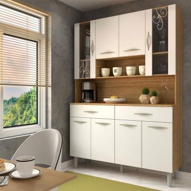 Imagem de Armário de Cozinha Kit 8 Portas 2 Gavetas com Vidro Freijó/Supremo - Panorama Móveis