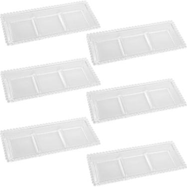 Imagem de Kit 6 Petisqueiras Cristal Wolff Pearl 3 Divisórias 30x13cm Incolor Petisco Relevo Mesa Posta