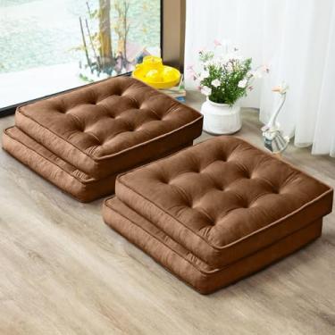 Imagem de 1 MIDDLE ONE Conjunto de 4 travesseiros de chão, almofadas de meditação de espuma de memória, almofadas de chão para adultos sentados, almofadas de assento quadradas grandes para ioga, sala de estar