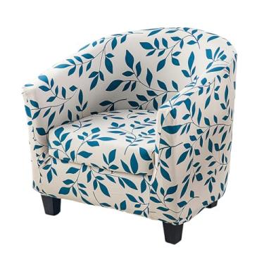 Imagem de HAOYONG Capa para cadeira de clube, 2 peças, capa elástica para cadeira de banheira impressa, capa de poltrona redonda macia e removível, capa protetora de móveis para sala de estar