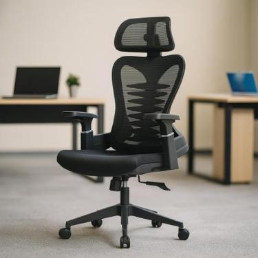 Imagem de Cadeira de Escritório Presidente Ergonômica Suporte Lombar Cabeça Ajus