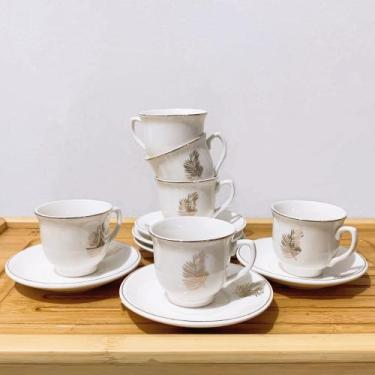 Imagem de Conjunto De Xicaras De Cafe Com Pires Porcelana Branca Kit 12 Pecas Lu