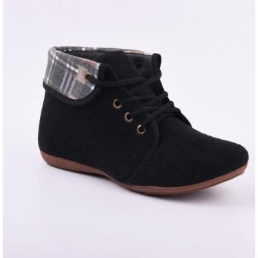Imagem de Bota feminina xadrez cano baixo frio casual black night - Dedikape, Pr