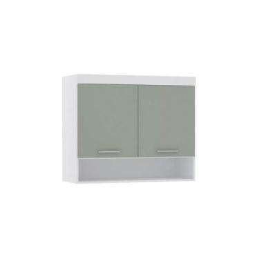 Imagem de Guarda-roupa Modulado 97cm Aéreo 2 Portas Alpes Luciane, Branco/Verde 