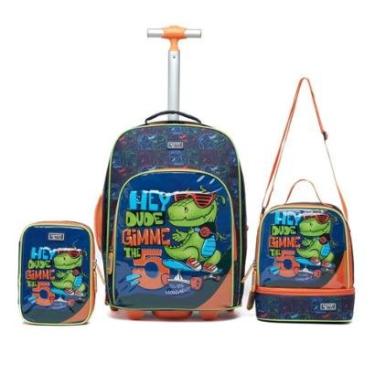 Imagem de Mochila Rodinhas Infantil Escolar Lancheira Termica Grande Estojo-Masculino
