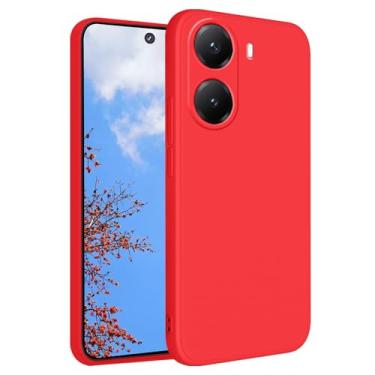 Imagem de Yarxiawin Capa de telefone para Xiaomi Poco X7 Pro toque macio sedoso roxo, capa protetora estética de silicone fina anti-impressão digital à prova de choque capa fofa (vermelha)