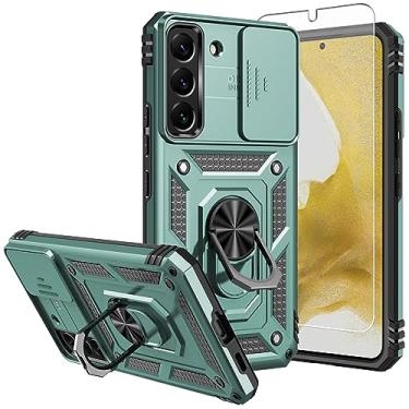 Imagem de SKTGSLAMY Capa para Samsung S22, capa para Samsung Galaxy S22 com protetores de tela e capa para câmera, [grau militar] Capa testada contra quedas de 4,9 m com suporte magnético capa protetora para Galaxy S22 (TC-Green)