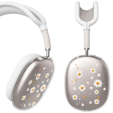 Imagem de BlHMCASE Capa de fone de ouvido para AirPods Max, lindas capas transparentes de margarida, capa de silicone branca para fones de ouvido para Apple AirPods Max