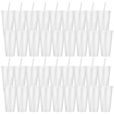 Imagem de LEIFEOSH 36 peças de copos de plástico com tampas e canudos, copos coloridos reutilizáveis para festas, aniversários, café gelado, caneca de viagem, bebidas frias (branco, 680 g)
