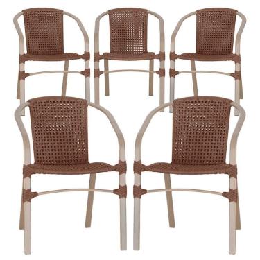 Imagem de 05 Cadeiras Floripa Aluminio Pintura Fendi Trama Marrom