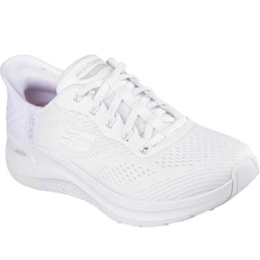 Imagem de Skechers Tênis feminino sem cadarço Arch Fit 2.0 Easy Chic Hands Free, Malha branca com acabamento cinza claro, 41