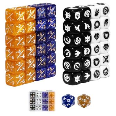 Imagem de FourDragons 50 Pieces 12mm MTG Life Counters Abilities Keywords Icon Creature Stats Dice Set with Box, Small MTG Plus One Tokens Mini Dice Set, Compatible with TCG CCG Magic Card Games Accessories