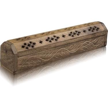 Imagem de Suporte de madeira para incenso e queimador de cone, caixão com compartimento de armazenamento, orgânico, ecológico, apanhador de cinzas, suporte de agarbatti, estilo rústico para meditação, ioga