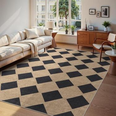 Imagem de Tapete xadrez de juta fácil, 20 x 25 cm, tapete lavável para sala de estar, quarto, antiderrapante, neutro, casa de fazenda, interior, exterior, para quintal, pátio, escritório