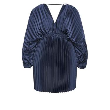 Imagem de City Chic Vestido feminino plus size - Chloe manga acordeão plissado, Azul marino, 48