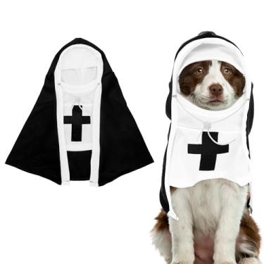 Imagem de PET SHOW Fantasia de freira para cães médios e grandes, cosplay de Halloween, capa preta e branca, roupa ajustável para animais de estimação, roupas de festa para meninos e meninas (G/GG)