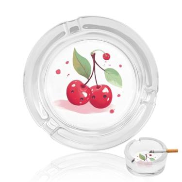 Imagem de Cinzeiro de cristal de cereja fofo, cinzeiro redondo de vidro resistente para fumar, portátil, decorativo, moderno, para uso em casa, escritório, interior, exterior, pátio