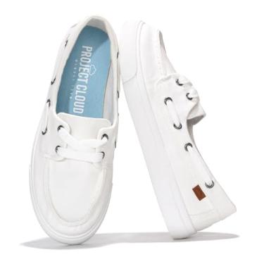 Imagem de Project Cloud Tênis Femininos - Sapatos Femininos Com Molas De Espuma De Memória - Sapatos Náuticos Slip-On - Tênis Antiderrapantes Da Moda - Mocassins Leves (Marinha, Branco, 7.5) Branco