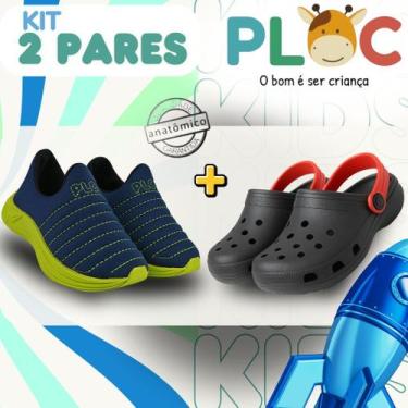Imagem de Kit 2 Pares: Tênis Calce Fácil Colors Ploc + Babuche Preto/Vermelho, 3