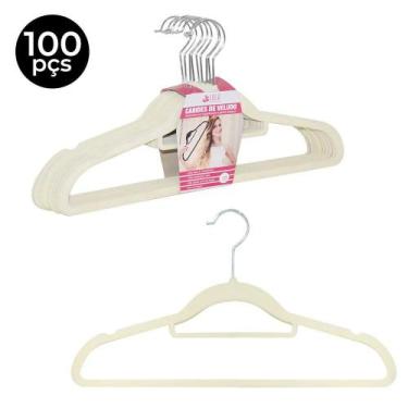 Imagem de Cabide de Veludo Bege Adulto 42 cm 100 pecas - Loladecor