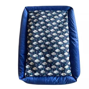 Imagem de Cama Caminha Pet Cachorro Gato Lavável Com Ziper e Colchonete Média 70 x 50 cm Grande 100 x 87 cm (Azul Dog, Grande)
