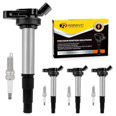 Imagem de RARAYC Conjunto de 4 bobinas de ignição e velas de ignição de irídio duplo para Toyota Corolla 2009-2017/Lexus CT200h 1,8L, substitui UF596 e 90919-02258, corrige falhas de ignição e luz de